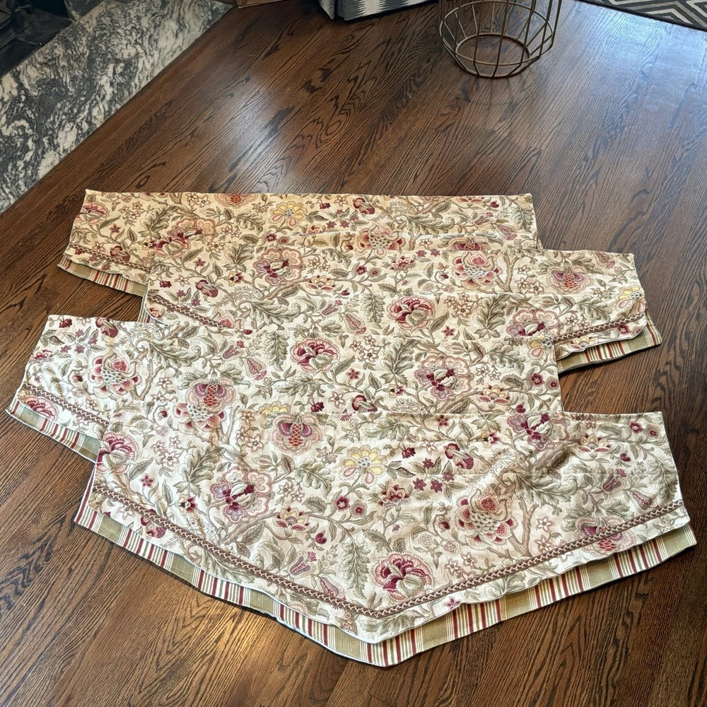 Set 4 Waverly Imperial Dress Antique Jacobean Floral Striped Valance 49" EUC